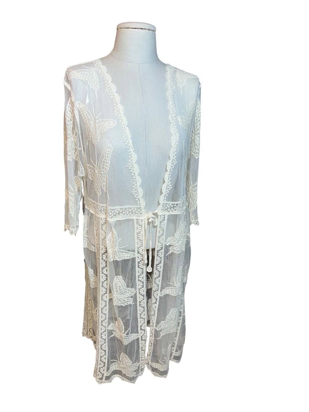 Sheer embroidered lacey kimono duster floral/butterfly boho cottage core XXL